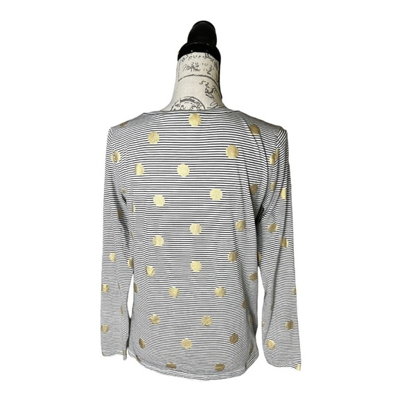 LOFT Black & White Stripe w/ Gold Polka Dot Long Sleeve Knit Shirt Sz Medium - Picture 2 of 6